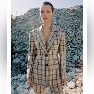 Zara Fitted Plaid Blazer